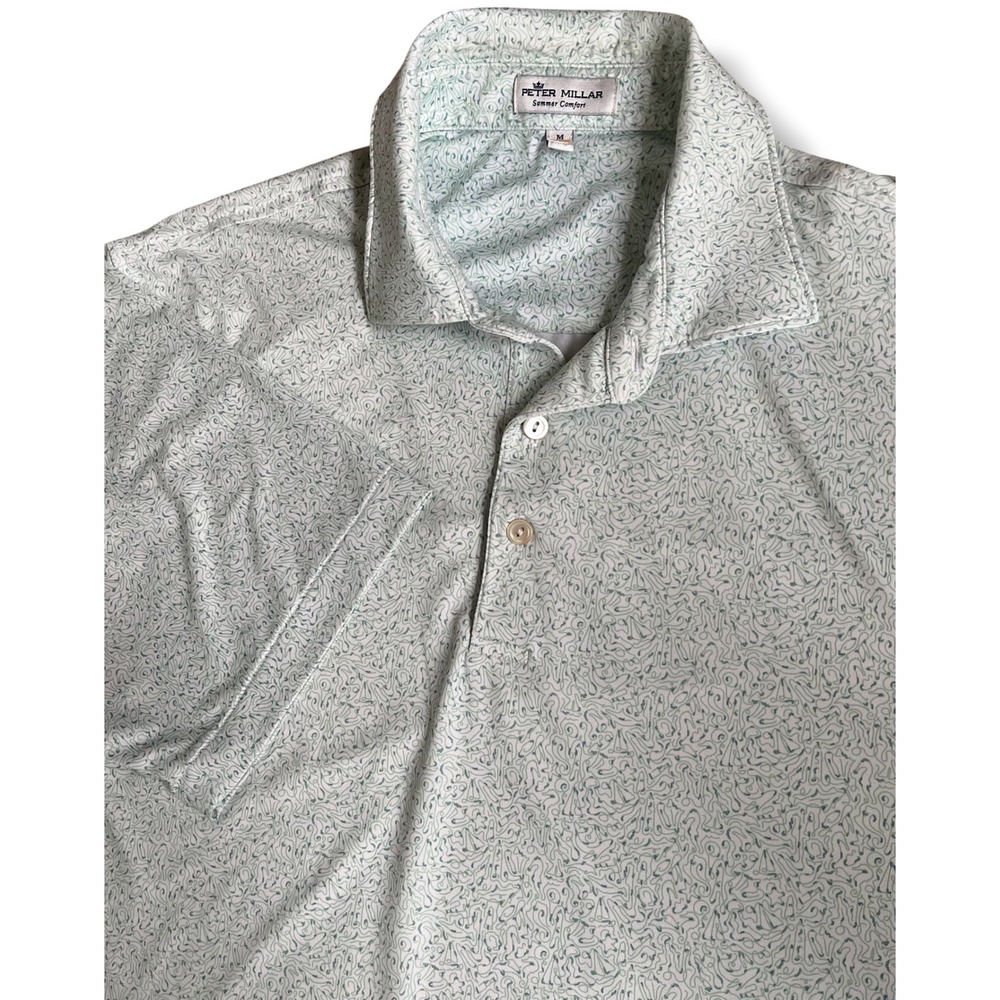 Peter Millar Summer Comfort Mens M Green White Abstract AOP Print Polo MS22EK34S